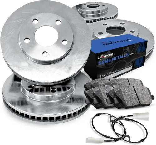 R1 Concepts Kit de frenos delanteros y traseros para Audi A8 2004-2010; Volkswagen Phaeton 2004-2006 | Almohadillas semi Met, rotores en blanco,