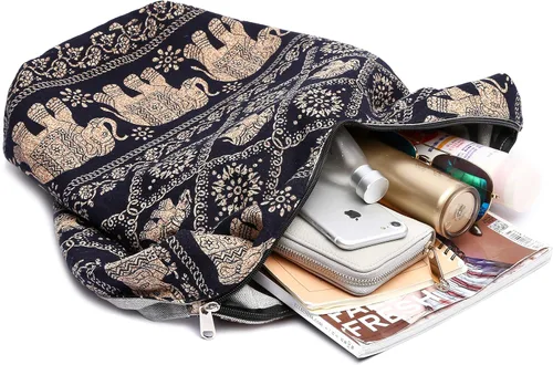 Miniatura 39 de Bolsa de hombro para mujer, de lona en estilo hippie/bohemio para llevar cruzada al hombro, disponible en diferentes colores y estampados