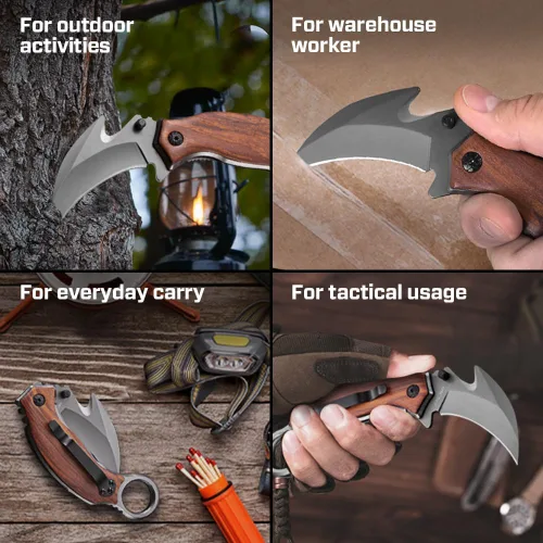 Miniatura 9 de Cuchillo de bolsillo para hombres – Cuchillo plegable Karambit – Acero afilado 440C, hoja de garra de tigre – Cuchillos de bolsillo grabados