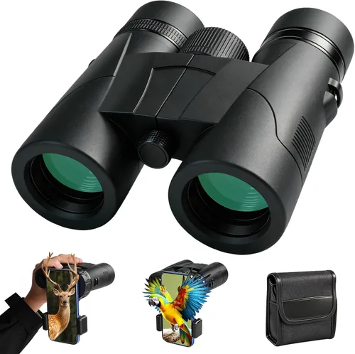 Prismáticos de 8 x 32 para adultos – Lente HD BAK4 Prism FMC, resistente al agua, visión grande, visión clara, ligero con adaptador de teléfono,