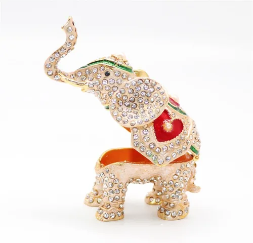 Miniatura 5 de Waltz&F Pintado a mano esmaltado rojo amor corazón elefante decorativo con bisagras joyería animal baratija caja única decoración del hogar