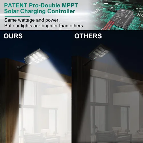 Miniatura 2 de Gebosun Luz de inundación solar de 600 W para exteriores, 60000 lm 7000 K, luz solar LED de seguridad solar IP65 impermeable del atardecer al
