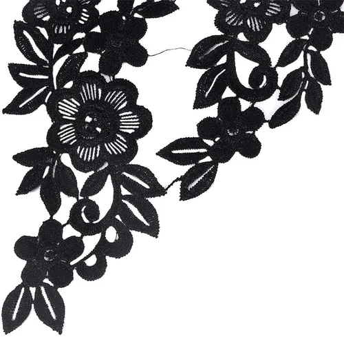 Miniatura 5 de GORGECRAFT 2 pares de parches de flores negras para ropa, apliques bordados, ramo de rosas bohemias, parches para coser, vestidos de novia, cuello
