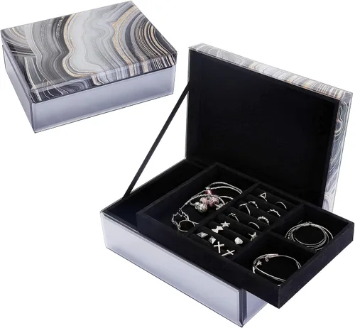 Miniatura 6 de Timetrace Joyero grande de cristal, caja decorativa, caja de recuerdo, decoración de mármol, organizador de joyas, decoración glamorosa