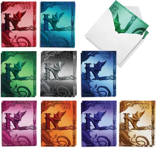 Miniatura 10 de The Best Card Company - 20 tarjetas de notas en blanco con monograma de colores surtidos, caja personal estacionaria a granel de 4 x 5.12 pulgadas