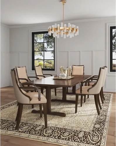Miniatura 2 de Manhattan Comfort Grand - Sillas de comedor de piel sintética con brazos, asiento acolchado con respaldo de ala, costuras rectangulares finas