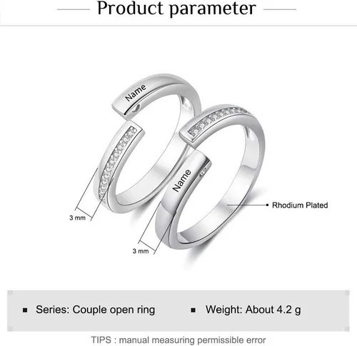 Miniatura 2 de OPALSTOCK - Juego de anillos de compromiso personalizados para parejas con corazón a juego para él y para ella