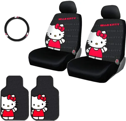 Yupbizauto Nueva 6 PC Plasticolor Hello Kitty Core Auto Tela Coche Camión SUV Accesorios Interior Combo Kit Paquete Paquete Regalo Set