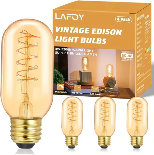 Bombilla LED vintage Edison de 25 W, equivalente a 20 W, base media, regulable, suave, cálida, 2200 K, ámbar antiguo, T45, pequeña, estilo retro
