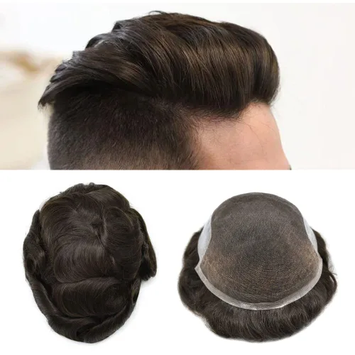 Miniatura 63 de Tupé para hombre, cabello humano real, suave encaje suizo frontal, tupé para hombres, sistema de cabello, extensiones capilar para hombre