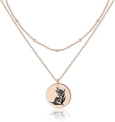 Collar con colgante de flor del mes de nacimiento, chapado en oro de 18 quilates, delicado y sencillo mes de nacimiento, colgante de disco floral,