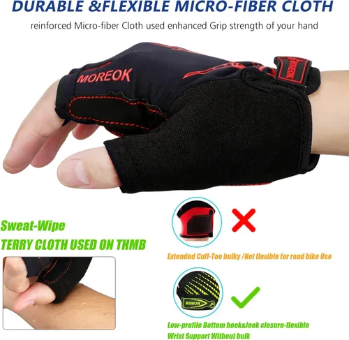 Miniatura 3 de MOREOK - Guantes para bicicleta de montaña (MTB) y ciclismo de descenso (DH), para hombres, de medio dedo, con almohadilla de gel que absorbe