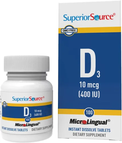 Miniatura 12 de Superior Source Vitamina D3 10000 UI, tabletas microlingües de disolución rápida, 100 unidades, ayuda a promover huesos y dientes fuertes, apoyo