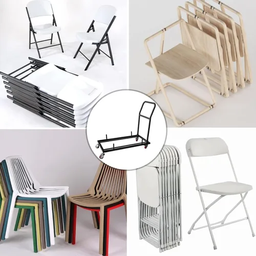 Miniatura 6 de Silla plegable Dolly para sillas plegables con 2 ruedas giratorias, estantes plegables de acero en forma de L para restaurante y cocina casera