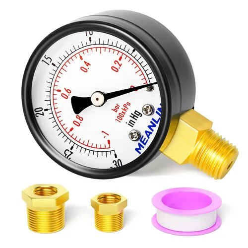 Miniatura 13 de MEANLIN MEASURE Manómetro de presión de bomba de pozo de 0-100 Psi, cara de dial de 2", NPT de 1/4", con buje hexagonal de 1/2" NPT y 3/8" NPT