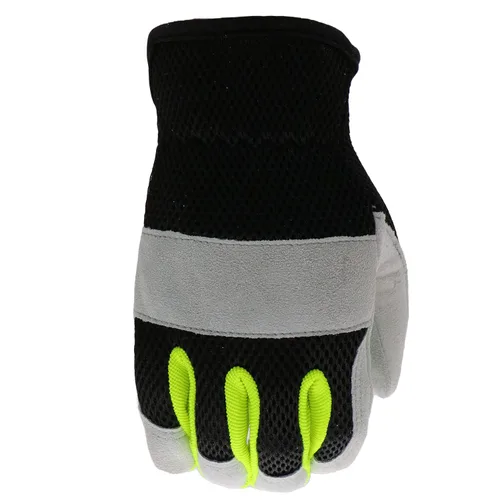 Miniatura 2 de BOSS Guantes de trabajo de piel de vaca dividida para hombre, de alta visibilidad, acolchado de nudillos, resistente a desgarros, respaldo de malla