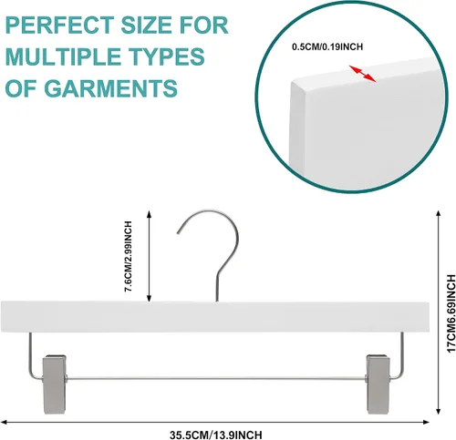 Miniatura 5 de Quality Hangers Percha de madera de lujo ultra fina que ahorra espacio, perchas para faldas con barra cuadrada para pantalones, lo mejor para Blanco