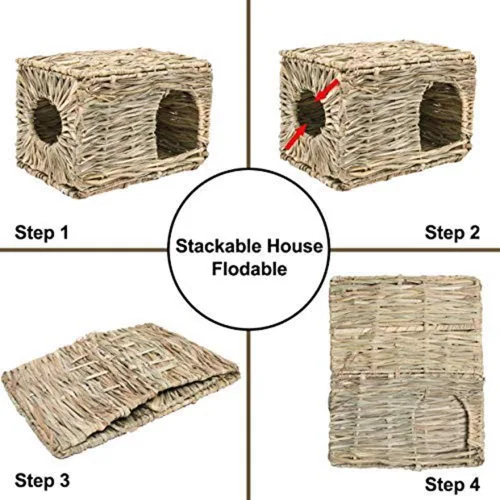 Miniatura 2 de LWINGFLYER Casa de hierba de conejo, casa de hierba para dormir, juguetes masticables para animales pequeños, conejo, hámster, chinchillas, guinea