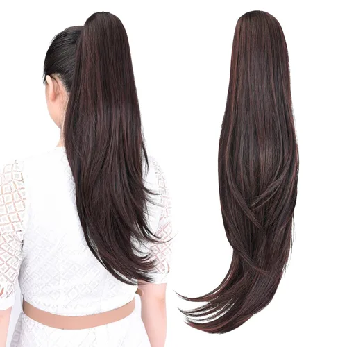 Miniatura 48 de Extensión de cola de caballo, extensiones de cabello con clip de garra de 24 pulgadas, extensiones de cabello largo y lacio, extensión de cabello