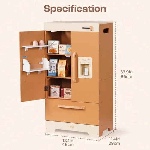 Miniatura 7 de ROBUD Cocina de Juguete de Madera Refrigerador, Refrigerador de Cocina de Juguete, Juego de Refrigerador Congelador para Niños con Máquina de Hielo