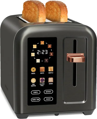 SEEDEEM Tostadora de 2 ranuras, Tostadora de acero inoxidable con control táctil y pantalla LCD, 50% más rápida en la velocidad de calentamiento,