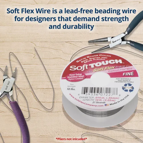 Miniatura 4 de Soft Flex Alambre de cuerda de 21 hebras, trenzado flexible, fino, 0.14 de diámetro, alambre de cuentas para fabricación de joyas, plata satinada