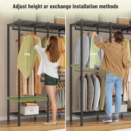 Miniatura 4 de Raybee Perchero para ropa con cubierta, perchero para colgar ropa, armario portátil, ajustable, 1150LBS, 18" de profundidad x 76" de ancho x 77