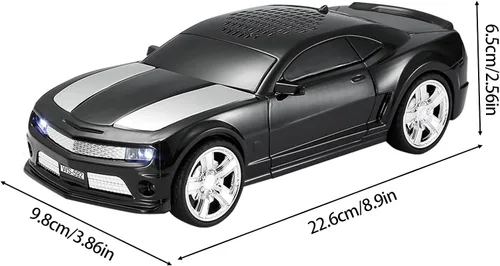 Miniatura 7 de WSTER Altavoz Bluetooth modelo de coche deportivo con sonido estéreo, emparejamiento TWS, luces LED de fiesta, reproducción USB/TF, ruedas móviles
