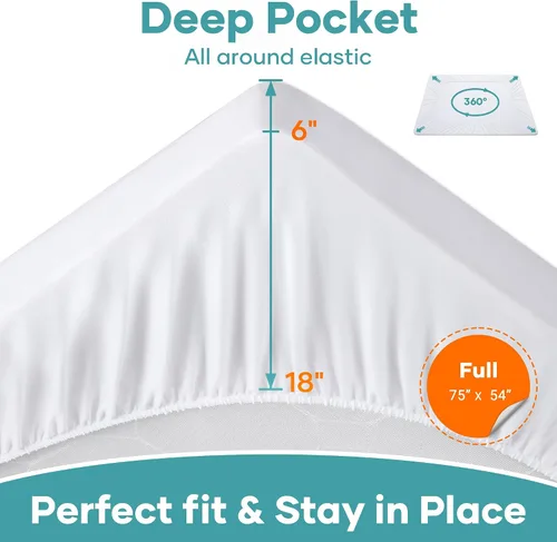 Miniatura 4 de OhGeni Protector de colchón impermeable, tamaño matrimonial, con bolsillo profundo de 6 a 18 pulgadas, transpirable, silencioso y suave, lavable, a
