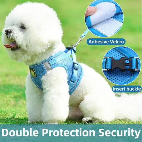 Miniatura 3 de Juego de arnés y correa para perros pequeños, arnés reflectante ajustable sin tirones, arnés transpirable suave para cachorros, perros pequeños