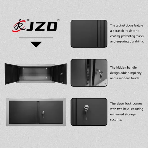 Miniatura 6 de JZD Armario de pared de metal con dos puertas con cerradura, baúl de pared de acero para cocina, almacén, hogar, oficina, garaje