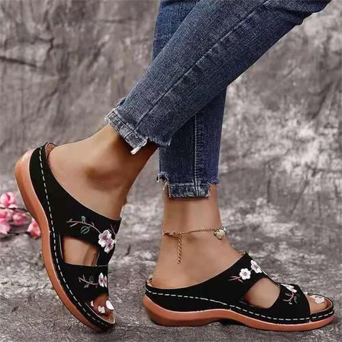 Miniatura 57 de Ladmiple Sandalias ortopédicas florales de moda 2023 con soporte de arco, zapatillas romanas casuales con puntera abierta