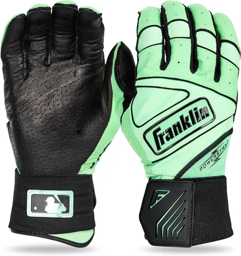 Miniatura 26 de Franklin Sports MLB - Guantes de bateo Infinite Powerstrap para béisbol + sóftbol de puño largo, para adultos y jóvenes Blanco/Dorado
