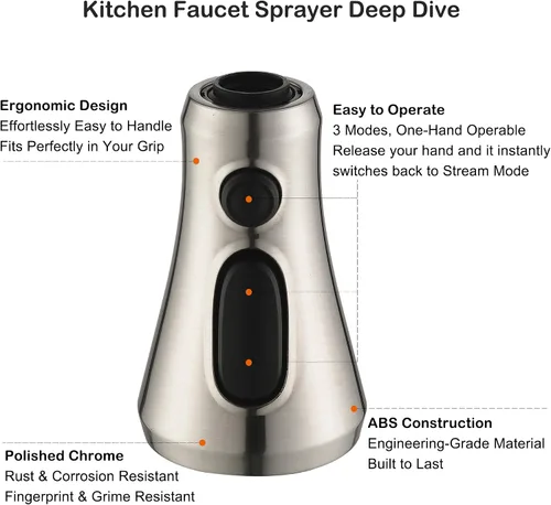 Miniatura 6 de Cabezal universal de repuesto para grifo de cocina, níquel cepillado, cabezal de grifo de fregadero ABS, boquilla de pulverización extraíble de 3