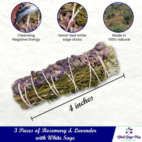 Miniatura 3 de Kit de manchas de salvia para la limpieza de energía negativa, hogar y creación de la energía de la felicidad, palitos de salvia con romero