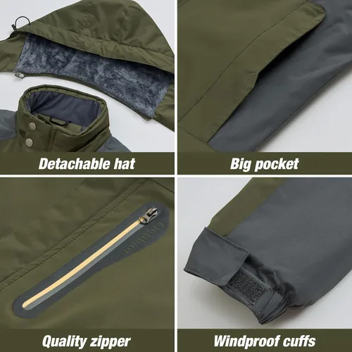 Miniatura 6 de Chaqueta de esquí de invierno para hombre, cálida e impermeable, forro polar, abrigo de nieve con capucha y resistente al viento, impermeable