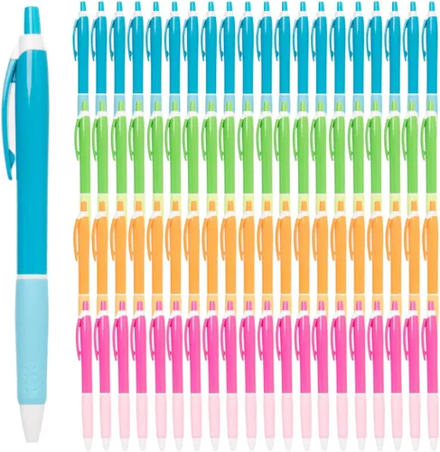 Simply Genius Bolígrafos retráctiles, paquete de 100 unidades, colores surtidos de barril, tinta negra, punta mediana de 0.039 in, bolígrafos a