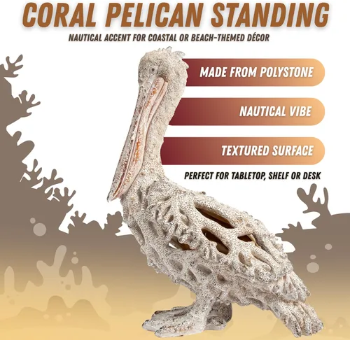 Miniatura 3 de Figura de pie de pelícano blanco, 13.75 pulgadas, decoración náutica de arrecife de coral, decoración costera, playa, hogar, estatua del océano