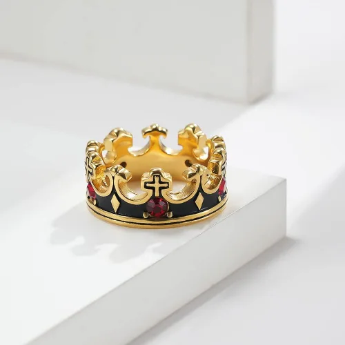 Miniatura 2 de Royal King Knight - Anillo de corona de caballero para hombres y mujeres, anillos de acero inoxidable gruesos con cruz religiosa, anillos cristianos