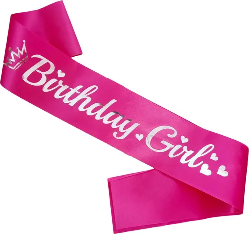 Banda de cumpleaños rosa para niña, banda de cumpleaños de papel de aluminio plateado para niña, divertidas decoraciones de fiesta de cumpleaños,