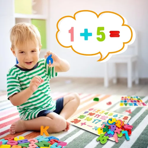 Miniatura 6 de Attmu Rompecabezas de madera para niños pequeños, rompecabezas del alfabeto y números, 2 en 1 juguetes educativos de aprendizaje preescolar