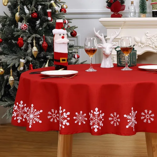 Miniatura 3 de CAROMIO Mantel redondo de Navidad de 60 pulgadas, mantel redondo de Navidad con copos de nieve, mantel decorativo de Navidad para interiores