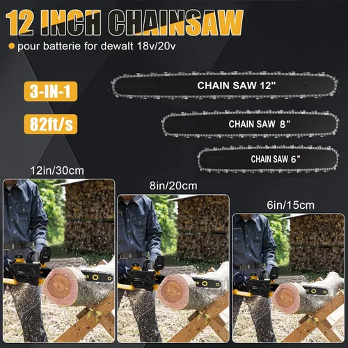 Miniatura 2 de Motosierra inalámbrica 3 en 1 para batería Dewalt de 20 V máxima, sierra de cadena portátil de mano de 12 pulgadas/8 pulgadas/6 pulgadas, 1000 W
