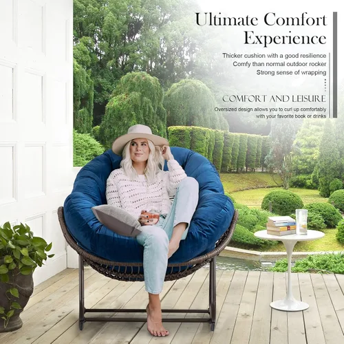 Miniatura 3 de Mecedora para exteriores, silla de huevo de ratán de gran tamaño, cojín reclinable acolchado para interiores y exteriores, moderna silla de descanso