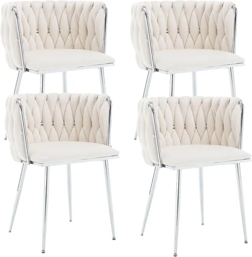 Miniatura 18 de Juego de 2 sillas de comedor de terciopelo, sillas tapizadas tejidas para sala de estar, sillas modernas de cocina y comedor, sillas decorativas