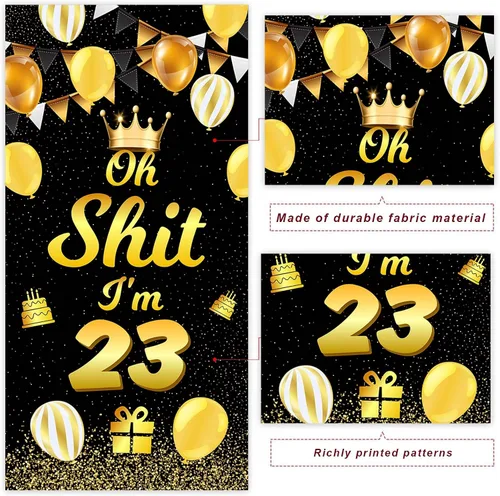 Miniatura 3 de Oh S*it I'm 23 Happy 23rd Birthday Banner telón de fondo de corona, globos de confeti para cumpleaños de 23 años, decoraciones temáticas divertidas