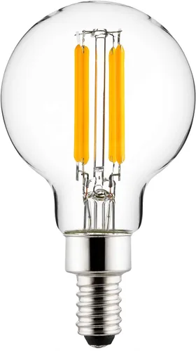 Sunlite Bombilla LED G16.5 G16 estilo filamento de 1/2, 5 vatios (equivalente a 60 W), 500 lúmenes, regulable, base de candelabro (E12),