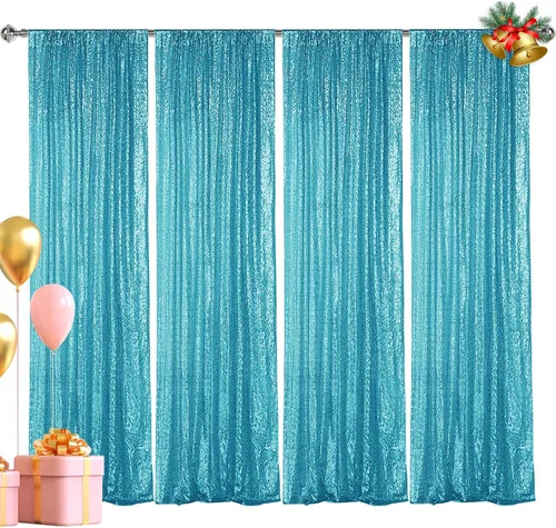 Miniatura 8 de Hahuho - Cortina de fondo de lentejuelas de 2 x 8 pies para fiestas, fondo de fotografía con paños de cortina de purpurina para decorar Navidad