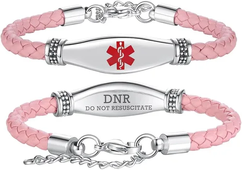 Miniatura 43 de LinnaLove Pulseras de alerta médica para mujeres, hermosas pulseras de cuero femenino para identificación médica con grabado gratuito