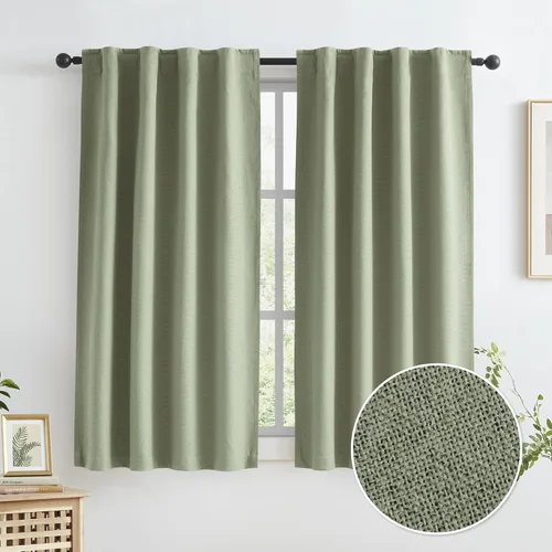 Miniatura 69 de Paneles de cortinas de ventana 100% opacas, con trabillas traseras, bolsillo para barra, gancho, cinturón, aspecto plisado, cortinas para sistema